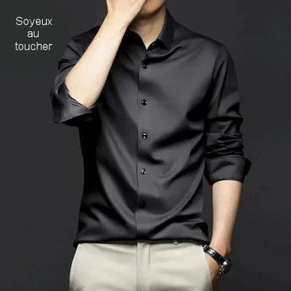Wrinkle-free long-sleeved satin shirt